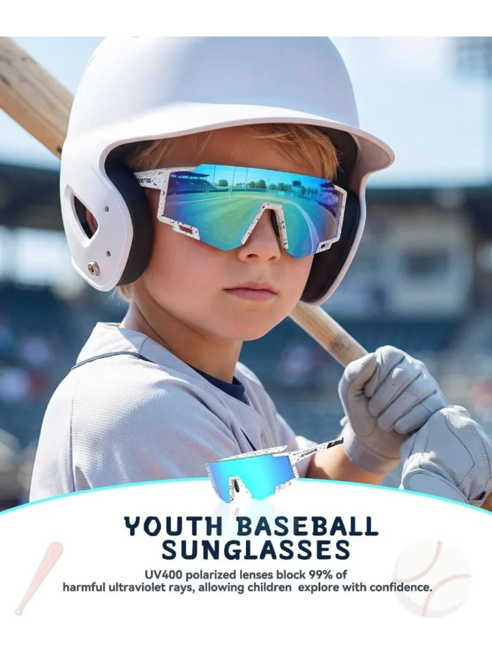Youth Baseball Sunglasses for Kids - UV400 Polarized Sports Shades for Boys